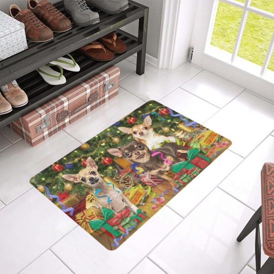 Chihuahua Gifts In Christmas Tree Doormat Welcome Mat