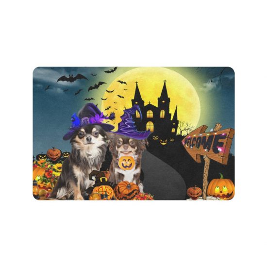 Chihuahua Welcome Halloween Pumpkin Haunted Spooky Doormat Welcome Mat 1