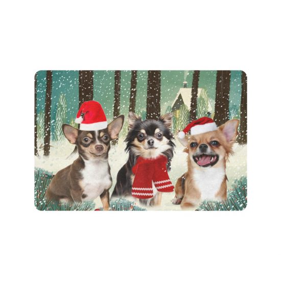 Chihuahua Winter Merry Christmas Forest Doormat Welcome Mat 1