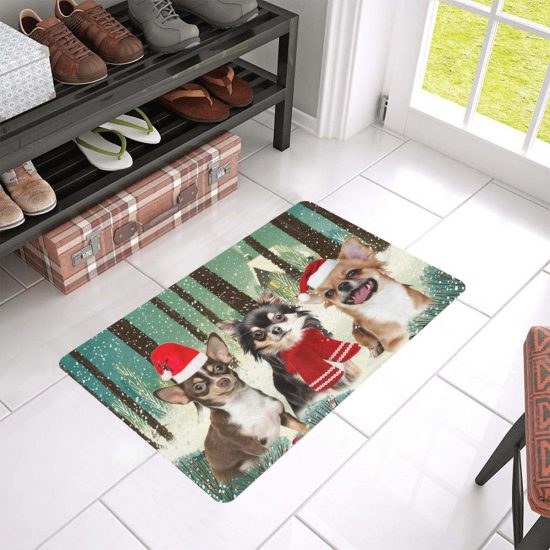 Chihuahua Winter Merry Christmas Forest Doormat Welcome Mat