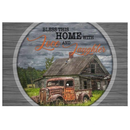 Christian Wall Art Bless This Home With Love And Laughter Farmhouse Canvas 2