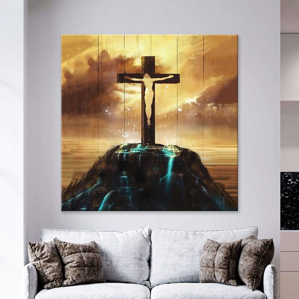 Christian Wall Art: Christ On The Cross On Hill Canvas Print