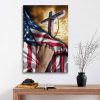 Christian Wall Art: Cross Christ American Flag Hand Canvas Print
