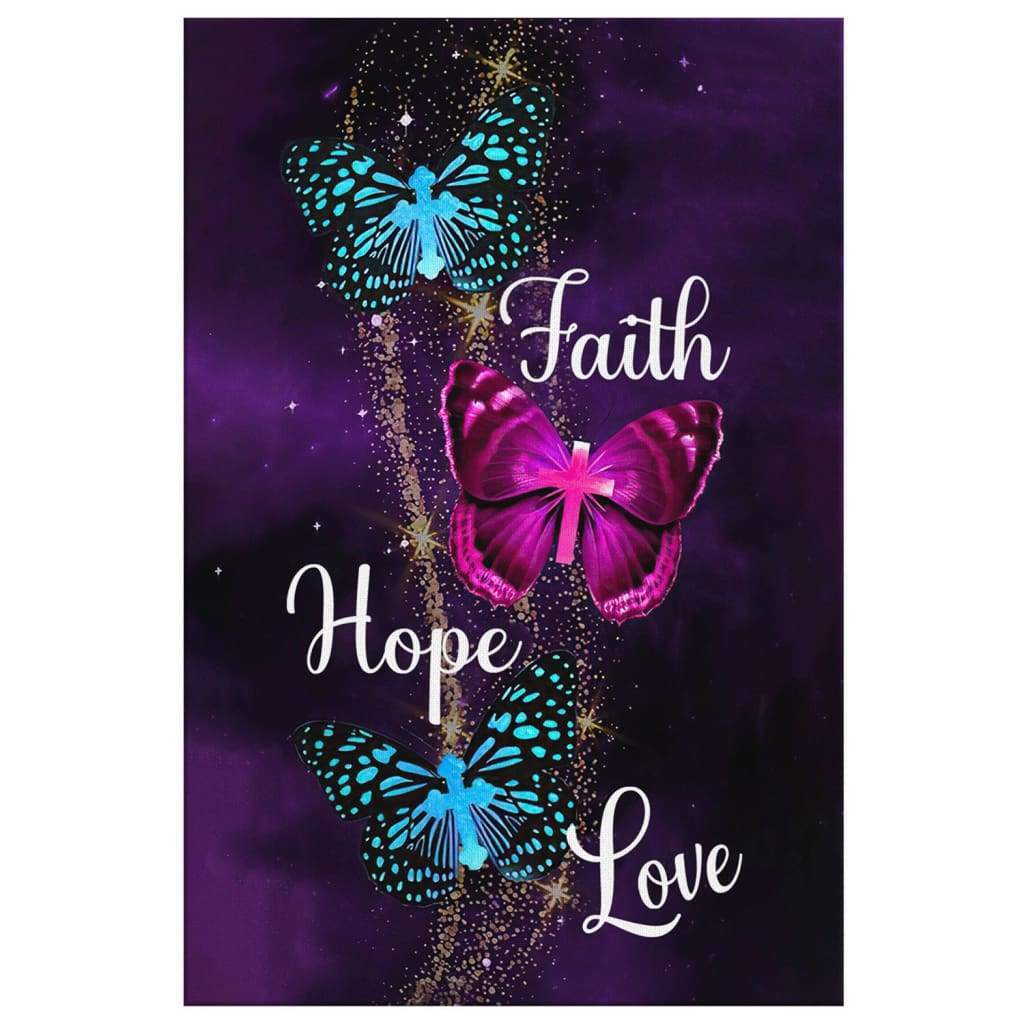 Christian Wall Art: Faith Hope Love Butterfly With Cross Canvas Art ...