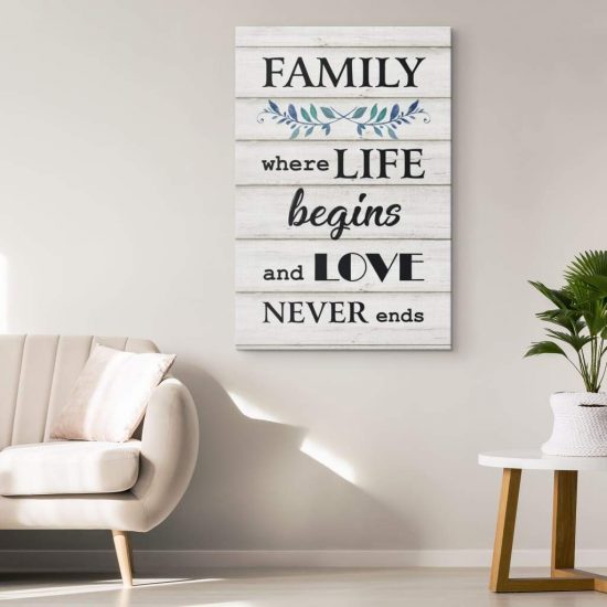 Christian Wall Art Family Where Life Begins And Love Never Ends Canvas Print 1