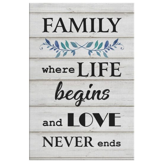 Christian Wall Art Family Where Life Begins And Love Never Ends Canvas Print 2