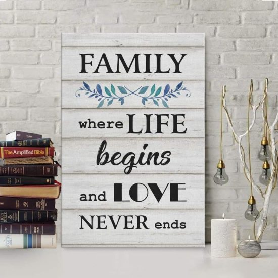 Christian Wall Art: Family Where Life Begins And Love Never Ends Canvas Print