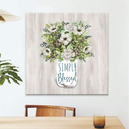 Christian Wall Art: Floral Simply Blessed Wall Art Canvas