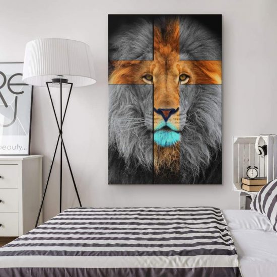 Christian Wall Art Jesus Lion Cross Canvas Print 1