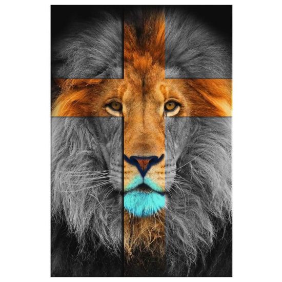 Christian Wall Art Jesus Lion Cross Canvas Print 2