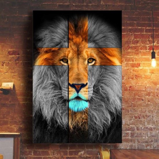 Christian Wall Art: Jesus Lion Cross Canvas Print