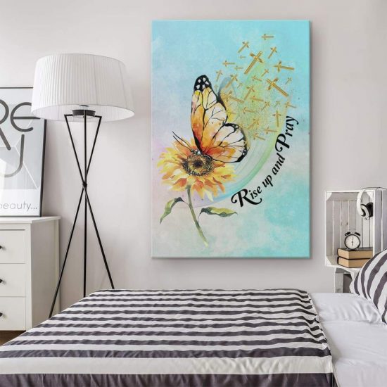 Christian Wall Art Rise Up And Pray Butterfly Sunflower Canvas Print 1