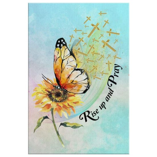 Christian Wall Art Rise Up And Pray Butterfly Sunflower Canvas Print 2