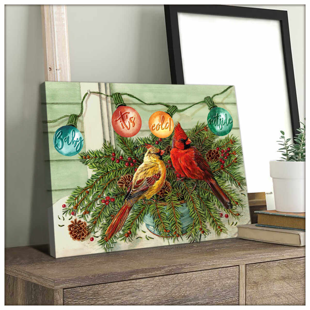 Christmas Cardinal Canvas Baby It'S Cold Outside Wall Art Decor