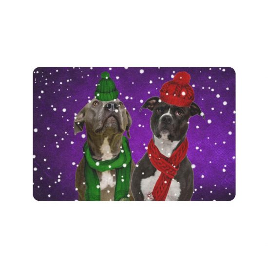 Christmas Green And Red Pitbull Dog Lover Doormat Welcome Mat 1