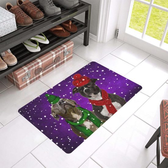 Christmas Green And Red Pitbull Dog Lover Doormat Welcome Mat
