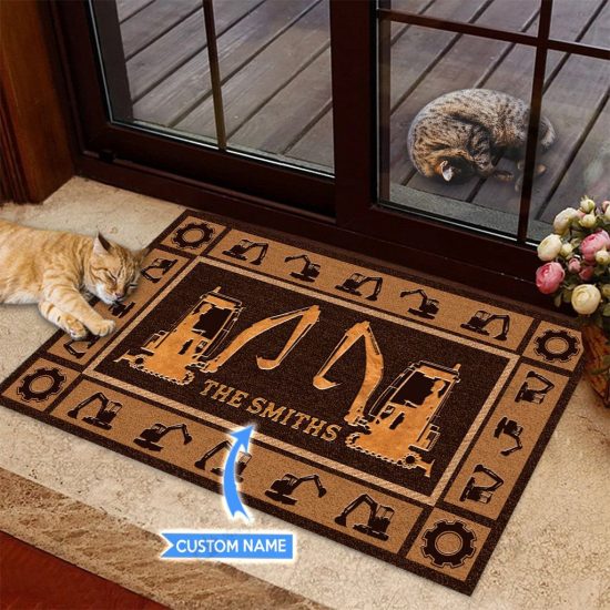 Compact Excavator Personalized Custom Name Doormat Welcome Mat