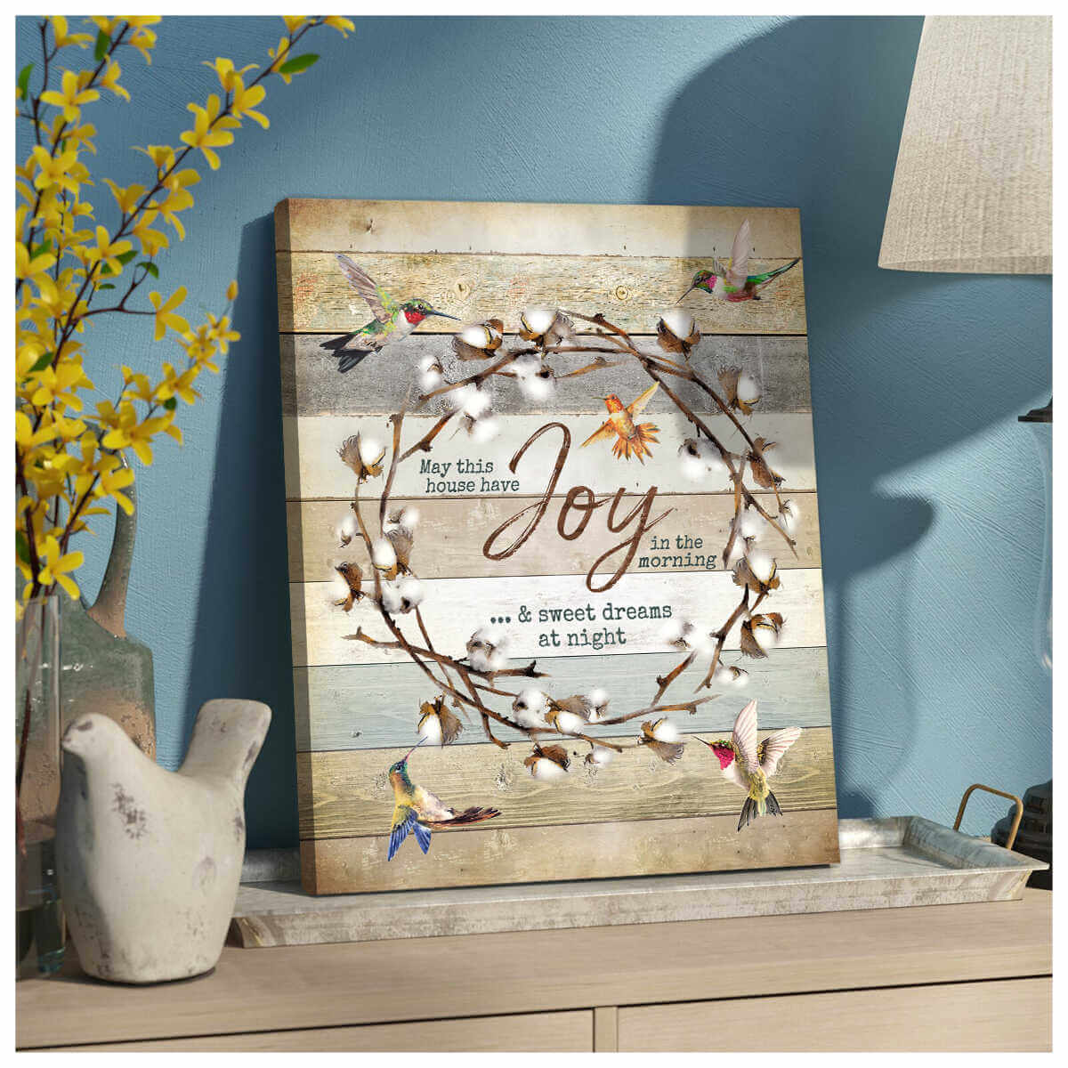 Cotton-Flowers-And-Hummingbirds-Canvas-May-This-House-Have-Joy-In-The-Morning-And-Sweet-Dreams-At-Night-Wall-Art-Decor-1 Cotton Flowers And Hummingbirds Canvas May This House Have Joy In The Morning And Sweet Dreams At Night Wall Art Decor 1