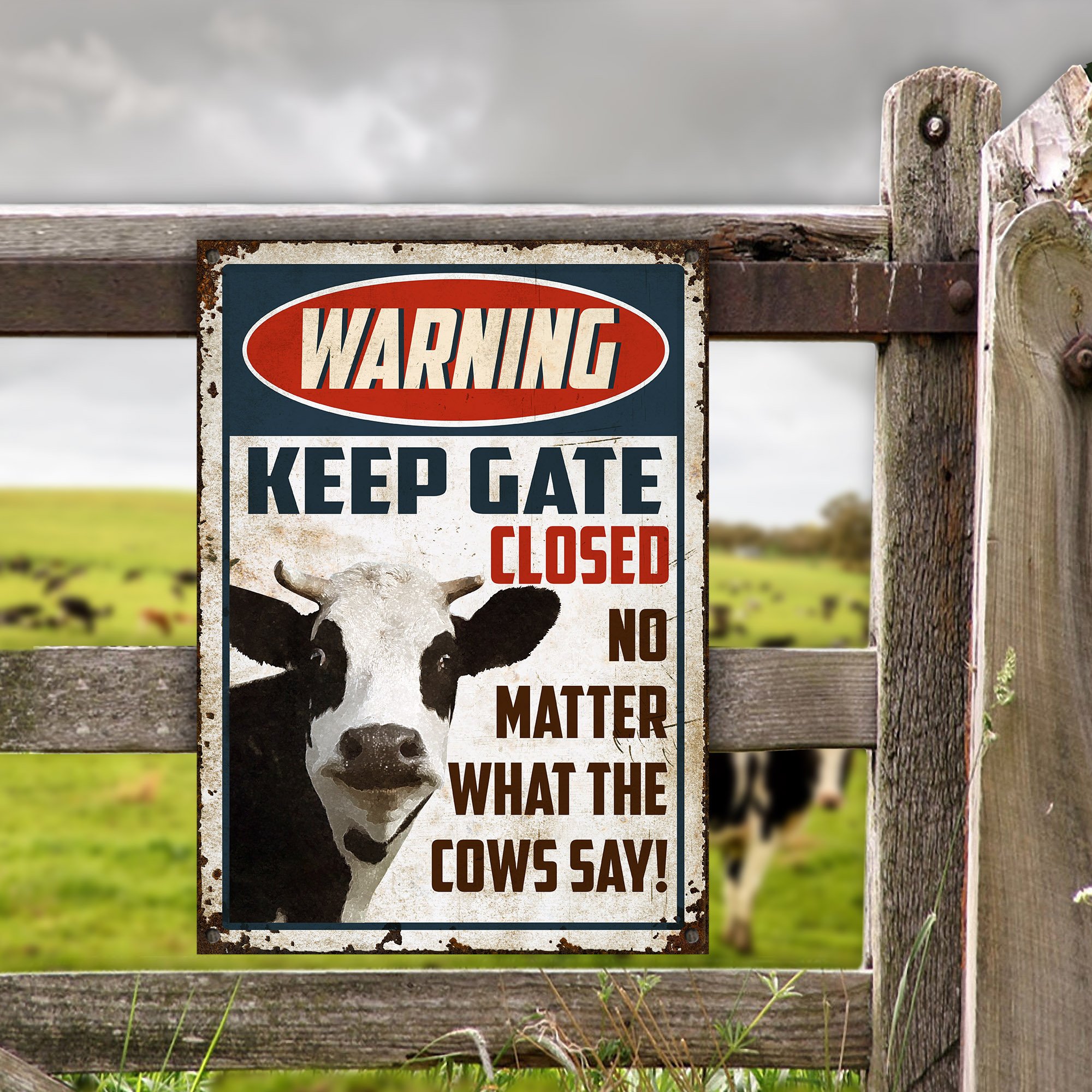 Cow Keep Gate Closed Customized Classic Metal Signs