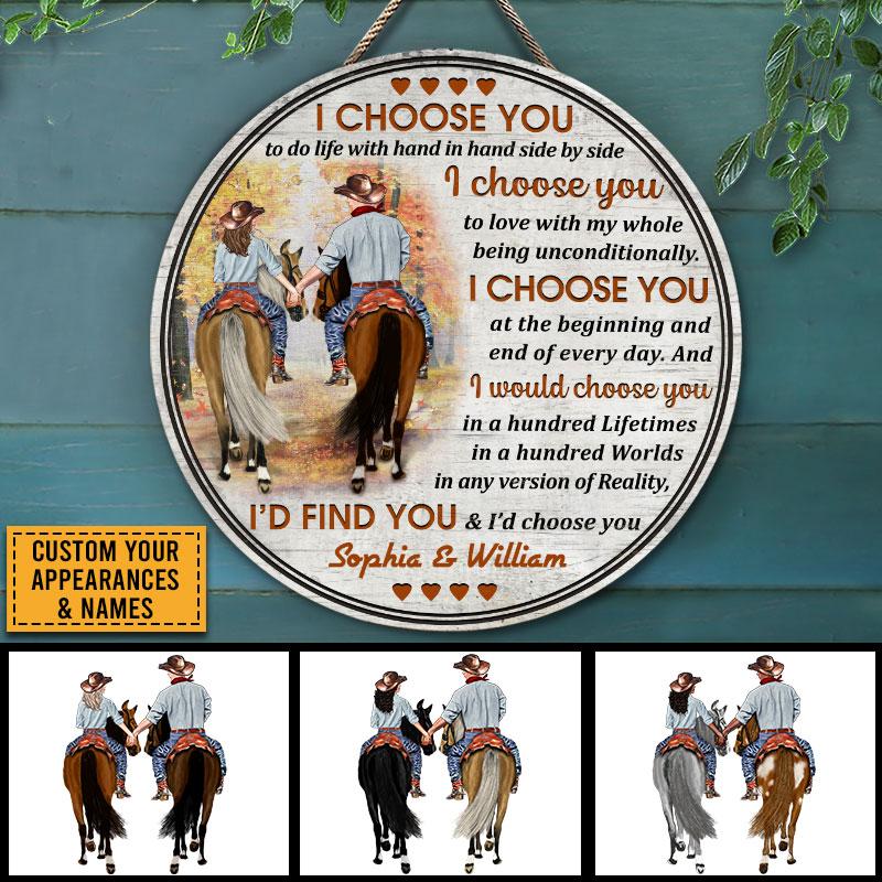 Cowboy Couple I Choose You Custom Wood Circle Sign