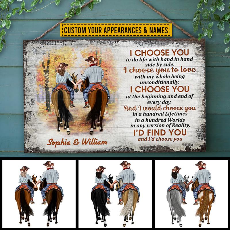 Cowboy Couple I Choose You Custom Wood Rectangle Sign