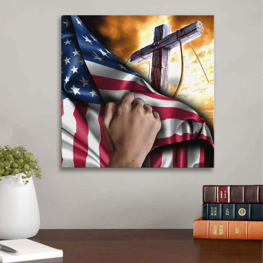 Cross Christ American Flag Hand Christian Canvas Wall Art