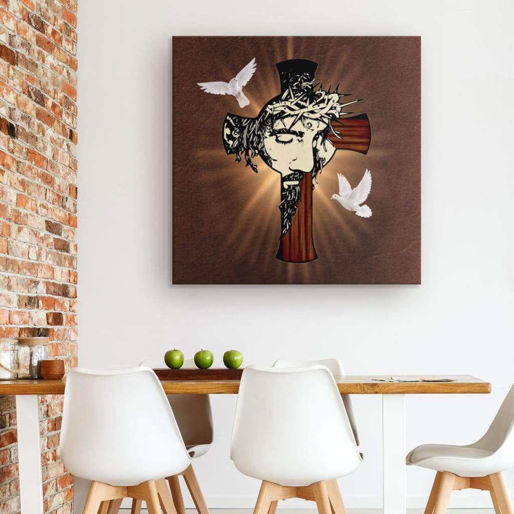 Cross With Jesus Face Canvas Wall Art
