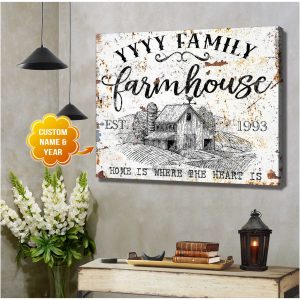 Custom Name And Year Home Is Where The Heart Is Farmhouse Canvas Prints Wall Art Decor 1