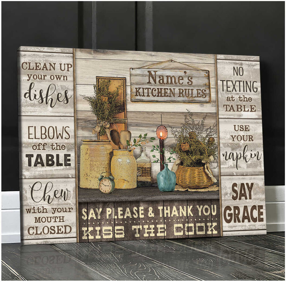 Custom-Name-Farmhouse-Kitchen-Rules-Farm-Farmhouse-Canvas-Prints-Wall-Art-Decor-1 Custom Name Farmhouse Kitchen Rules Farm Farmhouse Canvas Prints Wall Art Decor 1