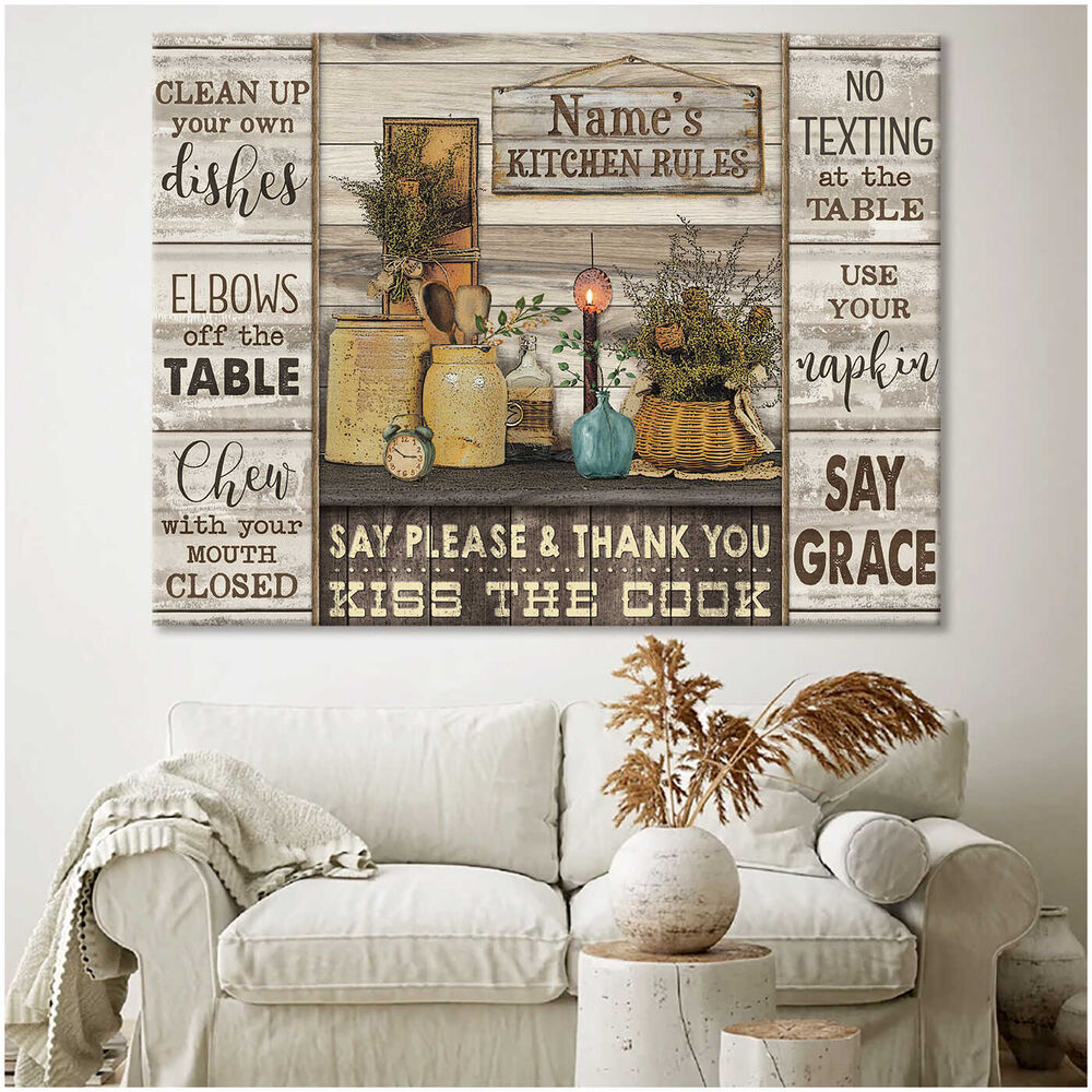 Custom Name Farmhouse Kitchen Rules Farm Farmhouse Canvas Prints Wall Art Decor