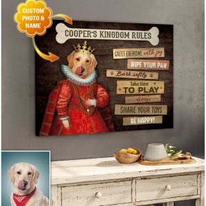 Custom Photo And Name Dog Kingdom Rules Wall Art Canvas Decor 1