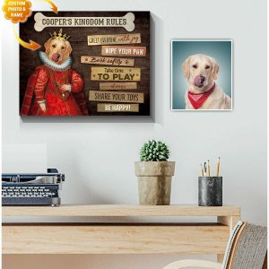 Custom Photo And Name Dog Kingdom Rules Wall Art Canvas Decor