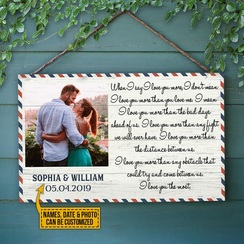 Custom Photo Couple Husband Wife Love You The Most Postcard Photo Gift Custom Wood Rectangle Sign