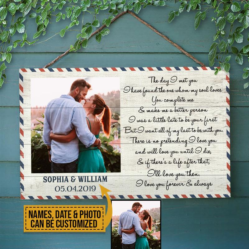 Custom Photo Couple Husband Wife The Day I Met Postcard Photo Gift Custom Wood Rectangle Sign