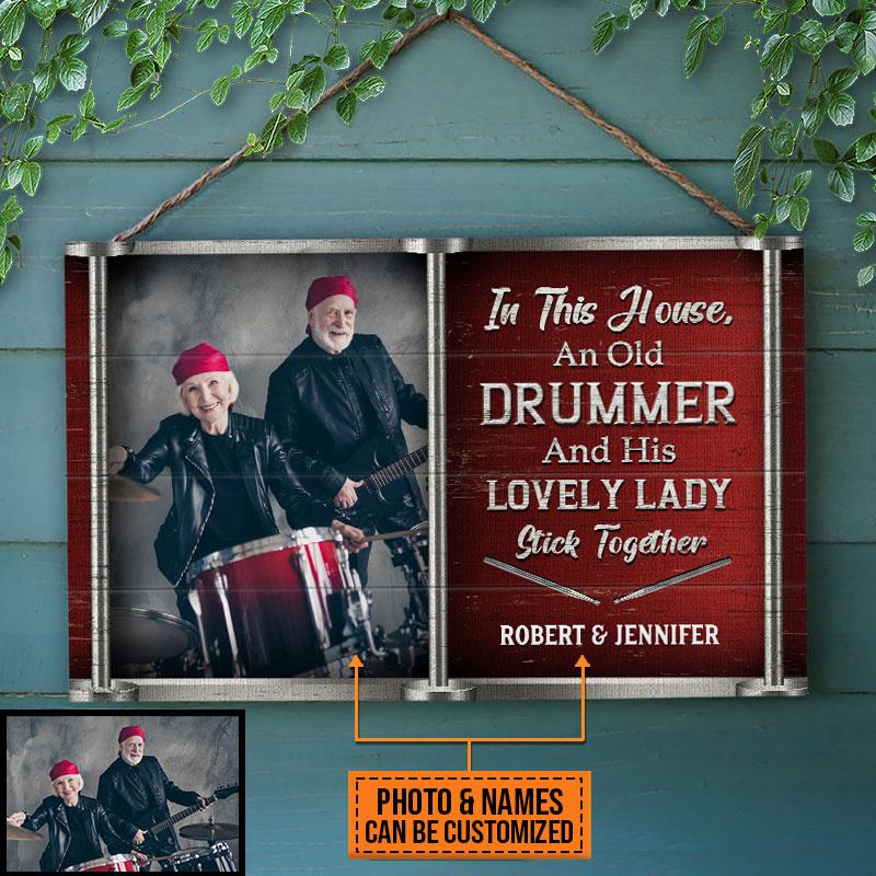 Custom Photo Gift Drum Old Couple In The House Custom Wood Rectangle Sign
