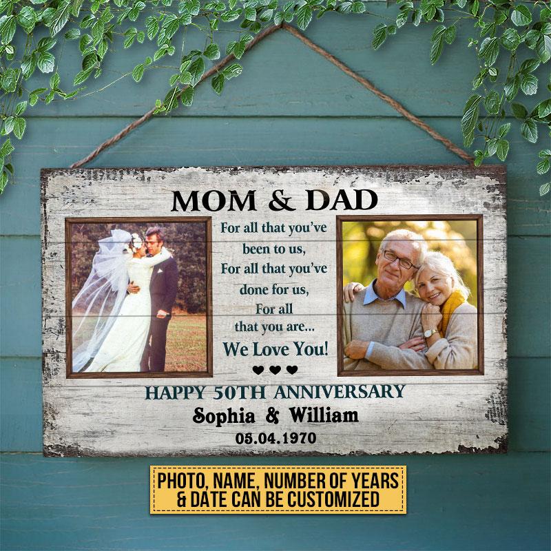 Custom Photo Gift Old Couple Parents Mom Dad Happy Anniversary Gift Custom Wood Rectangle Sign