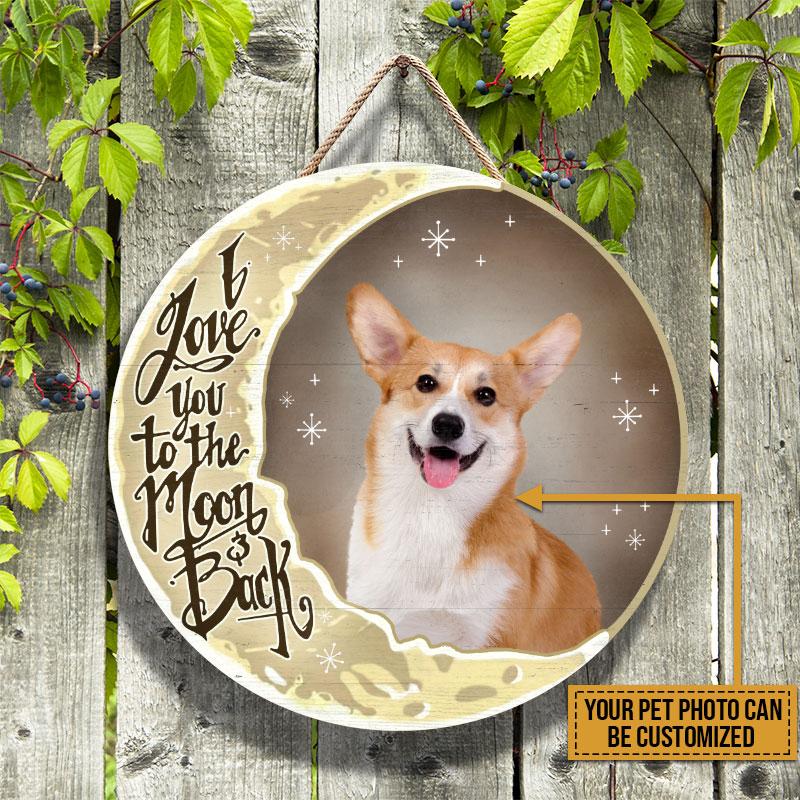 Custom Photo Gift Pet Picture Cat Dog Love You To The Moon Custom Wood Circle Sign