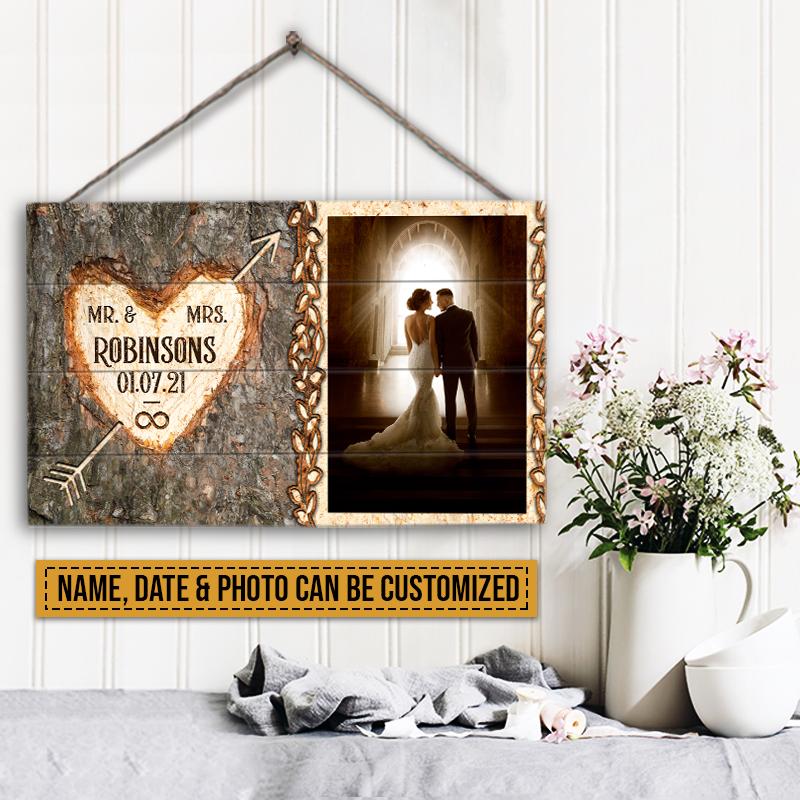 Custom Photo Married Couple Mr & Mrs Forever Custom Wood Rectangle Sign