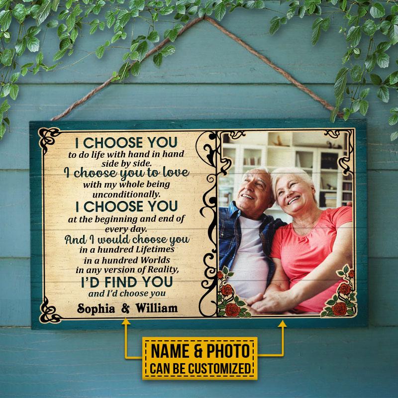 Custom Photo Old Couple Husband Wife I Choose You Photo Gift Vintage Custom Wood Rectangle Sign