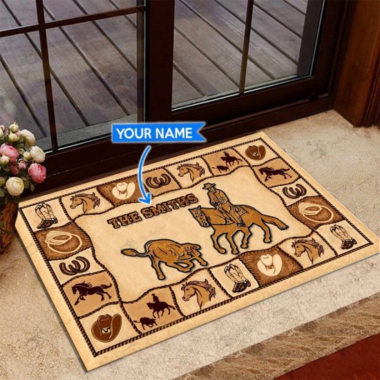 Cutting Horse Personalized Custom Name Doormat Welcome Mat