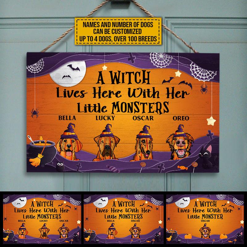Dog Lovers Witch Her Little Monster Live Here Custom Wood Rectangle Sign
