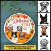 Dog Welcome Fall Autumn Custom Wood Circle Sign