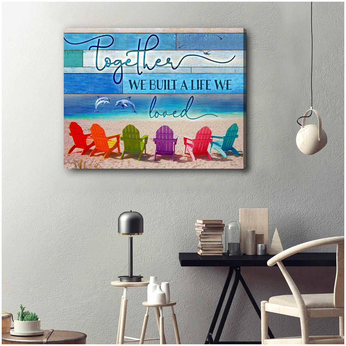 Dolphin-And-Beach-Canvas-Together-We-Built-A-Life-We-Loved-Wall-Art-Decor Dolphin And Beach Canvas Together We Built A Life We Loved Wall Art Decor
