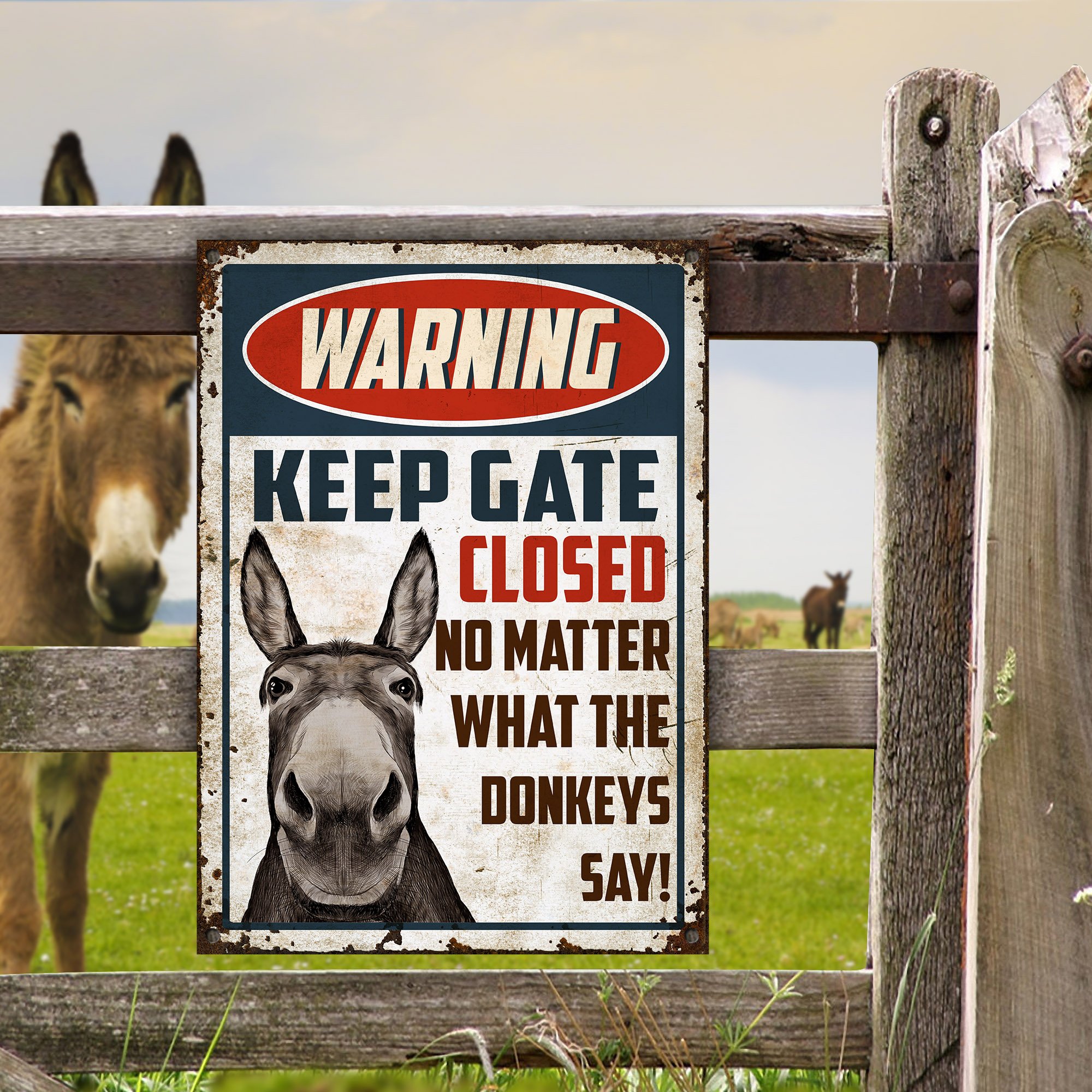 Donkey Keep Gate Closed Customized Classic Metal Signs