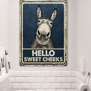 Donkey Navy Hello Sweet Cheeks Restroom Customized Classic Metal Signs