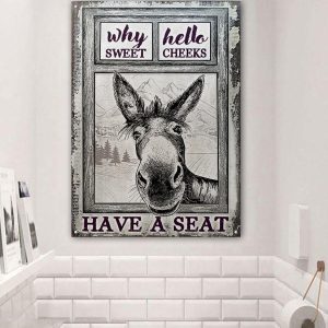 Donkey Why Hello Sweet Cheeks Restroom Sketch Customized Classic Metal Signs