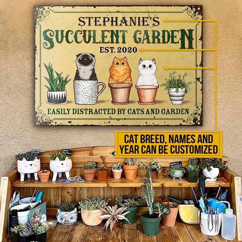 Easily-Distracted-By-Cats-And-Garden-Cat-Lover-Gift-Succulent-Planters-Gift-Garden-Sign-Outdoor-Decor-Custom-Classic-Metal-Signs-1 Cat Lover Gift