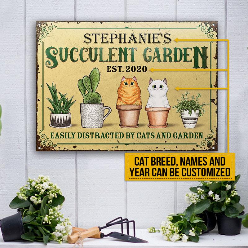 Easily-Distracted-By-Cats-And-Garden-Cat-Lover-Gift-Succulent-Planters-Gift-Garden-Sign-Outdoor-Decor-Custom-Classic-Metal-Signs-2 Succulent Planters Gift