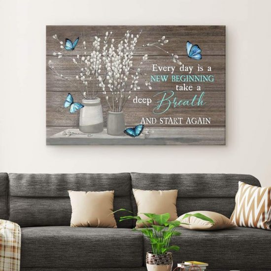 Every Day Is A New Beginning Butterfly Flower Christian Wall Art Canvas 1