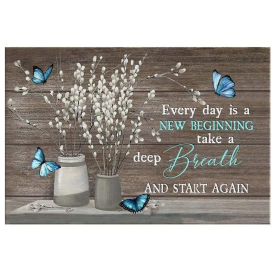 Every Day Is A New Beginning Butterfly Flower Christian Wall Art Canvas 2
